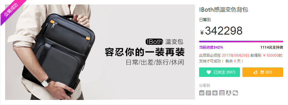 IBoth感温变色背包京东众筹完美收官